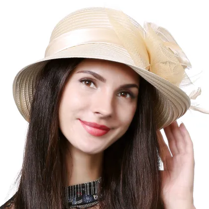 Women's Kentucky Derby Church Dress, Wedding Party Feather Bucket Cloche Oaks Bowler Hat S608