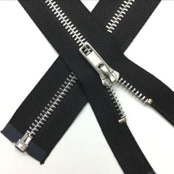 Shining Silver Metal Jacket Zipper, Auto Lock, Y Tooth, 70cm Open End
