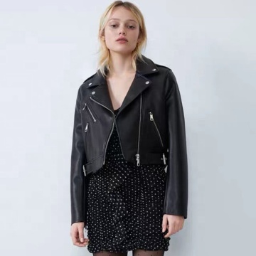 Frauen Slim Punk Ledermantel