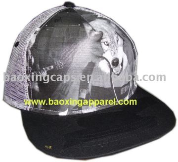 printed fitted baseball cap hat with flat peak
