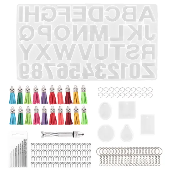 2020 OEM Birthday 287pcs DIY Silicone Resin Handmade ABC Letter and Number Shape Epoxy Mould with Measuring Cup