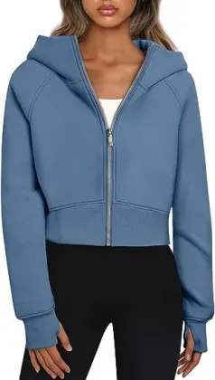 European and American Hooded Zipper Short Coat Casual Plus Velvet Long Sleeved Sweatshirt - OEM