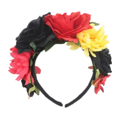 Mexican Floral Headband - Day of the Dead Headband, Rose Flower Crown, Costume Accessory