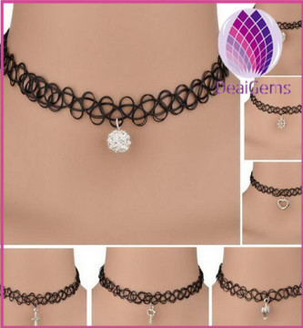 choker necklace, lace choker necklace with pendant