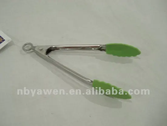 9" green silicone food tong