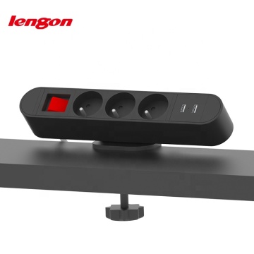 Portable French Table Clamp Socket with USB Charging for Office and Conference Rooms
