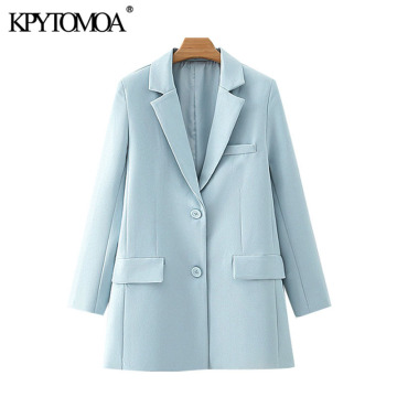 KPYTOMOA Women 2020 Fashion Office Wear Single Breasted Blazer Coat Vintage Long Sleeve Pockets Female Outerwear Chic Tops