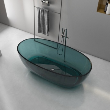 Crystal Clear Resin Freestanding Bathtubs in Italian Design with Blue Color