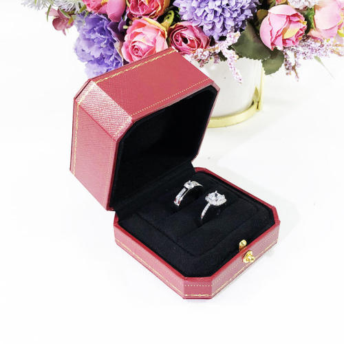 European printed octagonal red ring jewelry box