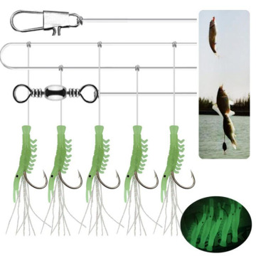 5pcs/set Luminous Shrimp Hook Fishing Lure Sabiki Rigs with 5 Hooks for Sea Fishing