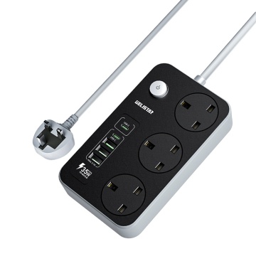 3 Way UK Extension Socket 20W PD Type C USB Fast Charger with Surge Protector and Child Safety