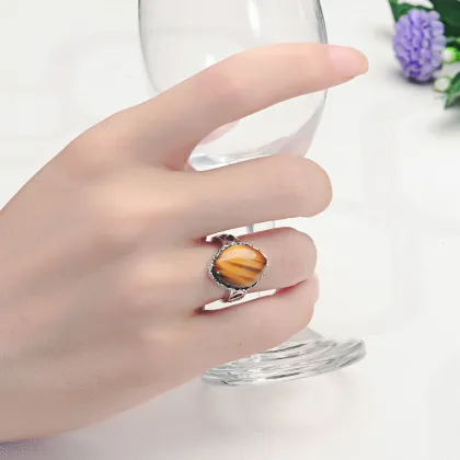 Rhodium plating 925 silver tiger eye stone ring