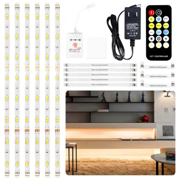Dimmable Warm White 6 PCS 9.8ft Dual Control LED Strip Lighting for Kitchen Cabinets and Closets