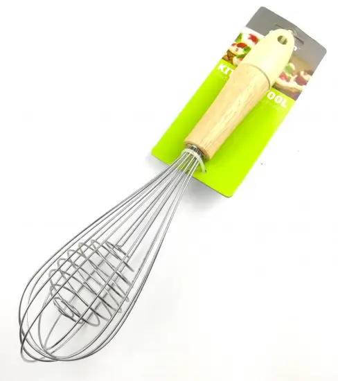 Stainless steel egg whisk with wooden handle