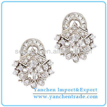 Antique Style Earring Micro Pave Set CZ Diamond Rhodium Plated Brass Earrings