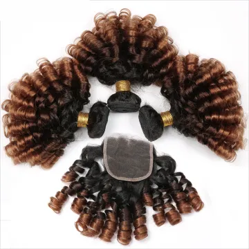X-TRESS Factory Price Human Hair Extension 1B/4/30 Colored Bundles With Closure$Frontal Bouncy Curly Hair Bundles For All Women