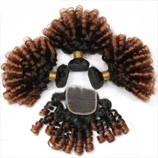 X-TRESS Factory Price Human Hair Extension 1B/4/30 Colored Bundles With Closure$Frontal Bouncy Curly Hair Bundles For All Women