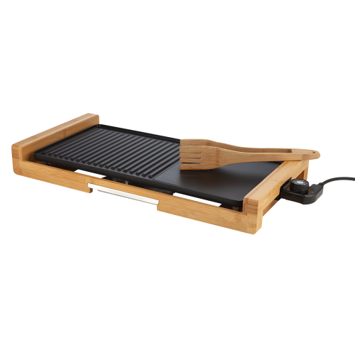 Electric grill with bamboo handle