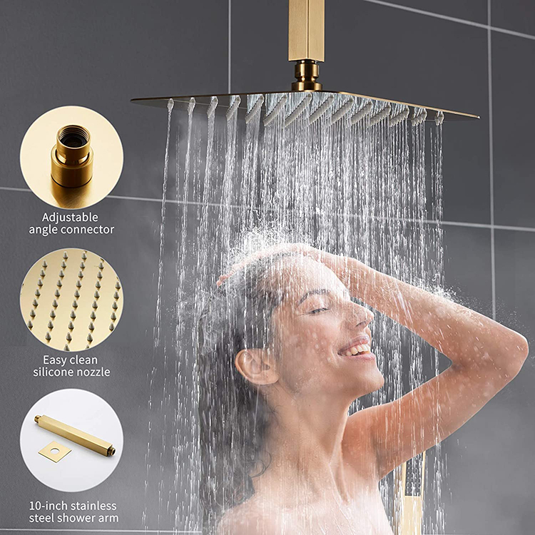 Wall Mounted Brushed Nickel Brass Gold Shower Kit