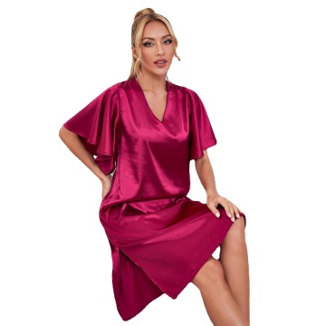 Elegant Luxury Polyester Pajamas for Women with Short Sleeves