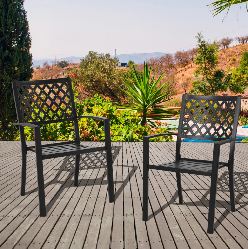 Carbon Steel Diamond Pattern Outdoor Chair Black
