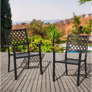 Carbon Steel Diamond Pattern Outdoor Chair Black