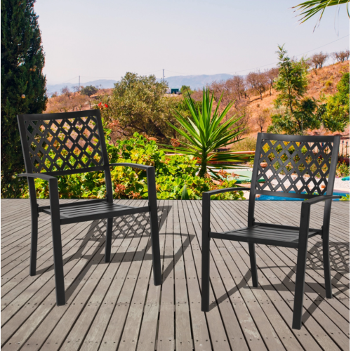 Carbon Steel Diamond Pattern Outdoor Chair Black