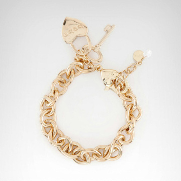 Key clasp with heart pendant girls gold bracelet hot-selling