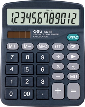 Deli 837es 12 digit Dual Power Solar Solar &amp; AAA Battery Desk Calculator