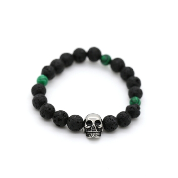 Black air-slake stone+stainless steel skull bracelet