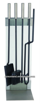 5-pcs fireplace tools set,tempered glass panel,Nickel&black