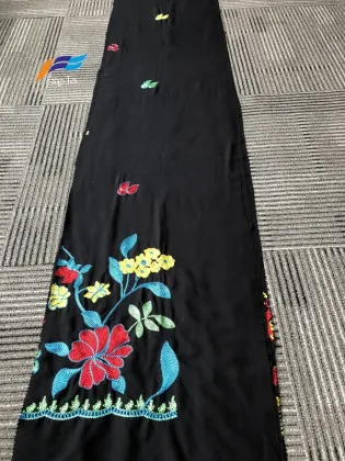 Formal Black 100 Polyester Wool Peach Embroidery Fabric