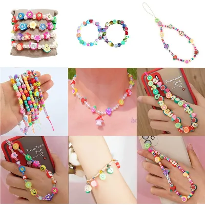 1000pcs Flat Round Love-Shaped Flower Polymer Clay Beads Kit for Bracelet Making