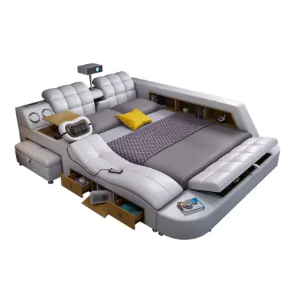Multifunctional King Size Leather Massage Storage Tatami Bed