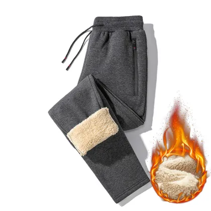 Lamb Cashmere Cotton Men's Casual Pants - Versatile Extra Large Size Winter Cashmere Warm Pants