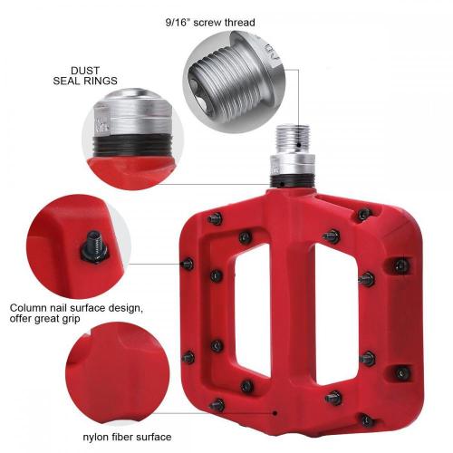 साइकिल पैडल फ़्लैट नायलॉन प्लेटफ़ॉर्म 9/16 इंच रेड