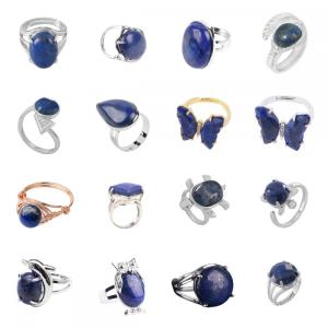 Assorted Natural Lapis Lazuli Rings Owl Shape Ring for Women Quartz Crystal Heart Rings for Girl Women Wedding Adjustable ring