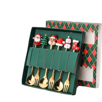Hot Selling Christmas Gift - 4pcs Gold Stainless Steel Coffee Spoon and Fork Set with Gift Box