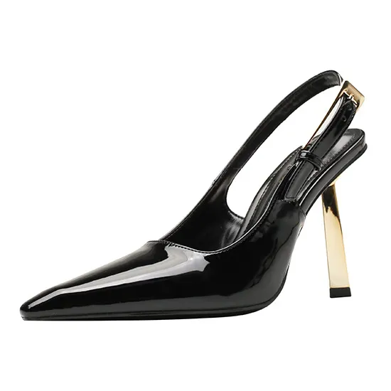 2024 Spring Collection: Gold Heel Slim Sandals with Pointed Toe and Hollow Out Design for Women