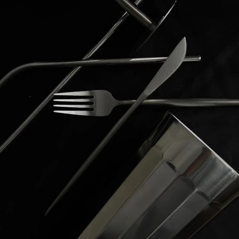 Artistic Metal Cutlery Set with Transparent Accents