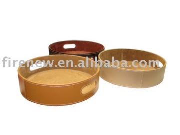 Round Fuax Leather Serving Tray, Gifts Tray