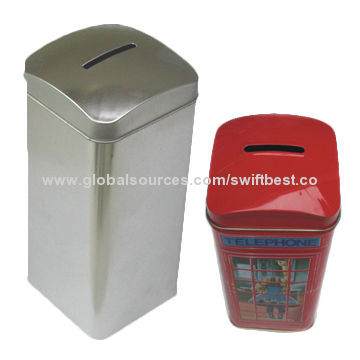 Tin money box with coin hole