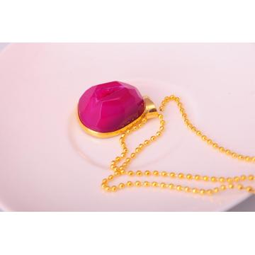 Amethyst Aagate pendant Gold Chain Necklace