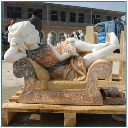 Life Size Multi Color Marble Sleeping Cherub Statue