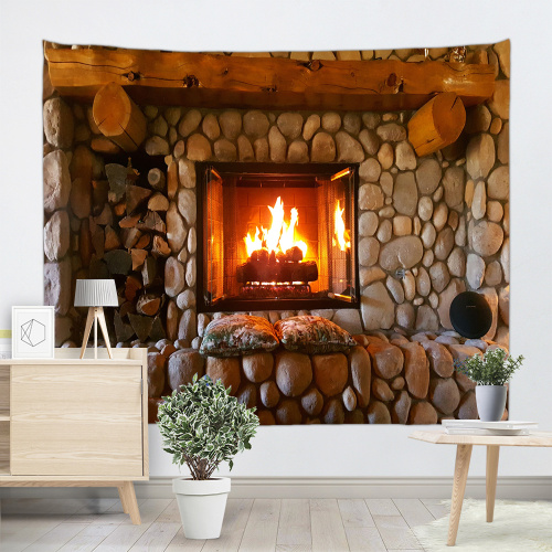 Cobblestone Fireplace Wall Tapestry Nature Tapestry Wall Hanging Polyester 3D Print Tapestry for Livingroom Bedroom Home Dorm De