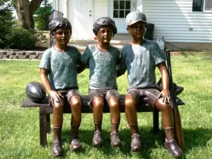 outdoor garden decoration metal children sitting bronze bench sculpture