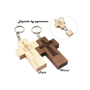 Pen drive USB em massa cruzada de madeira