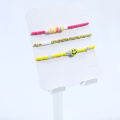 Yellow smiley face glass bead elastic bracelet