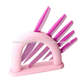 Pink Non-stick Coating Knife Set, PP + TPR Handle