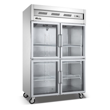 Hongkong Kitchen Stainless Steel Refrigerator with 4 Glass Doors Fan Cooling Meat Display Chiller
